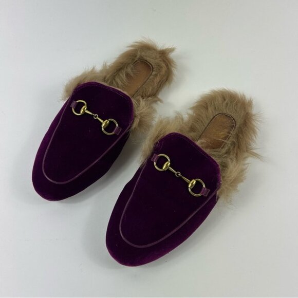 Gucci Purple Fur and Velvet Princetown Mules Size 38 - Picture 3 of 9